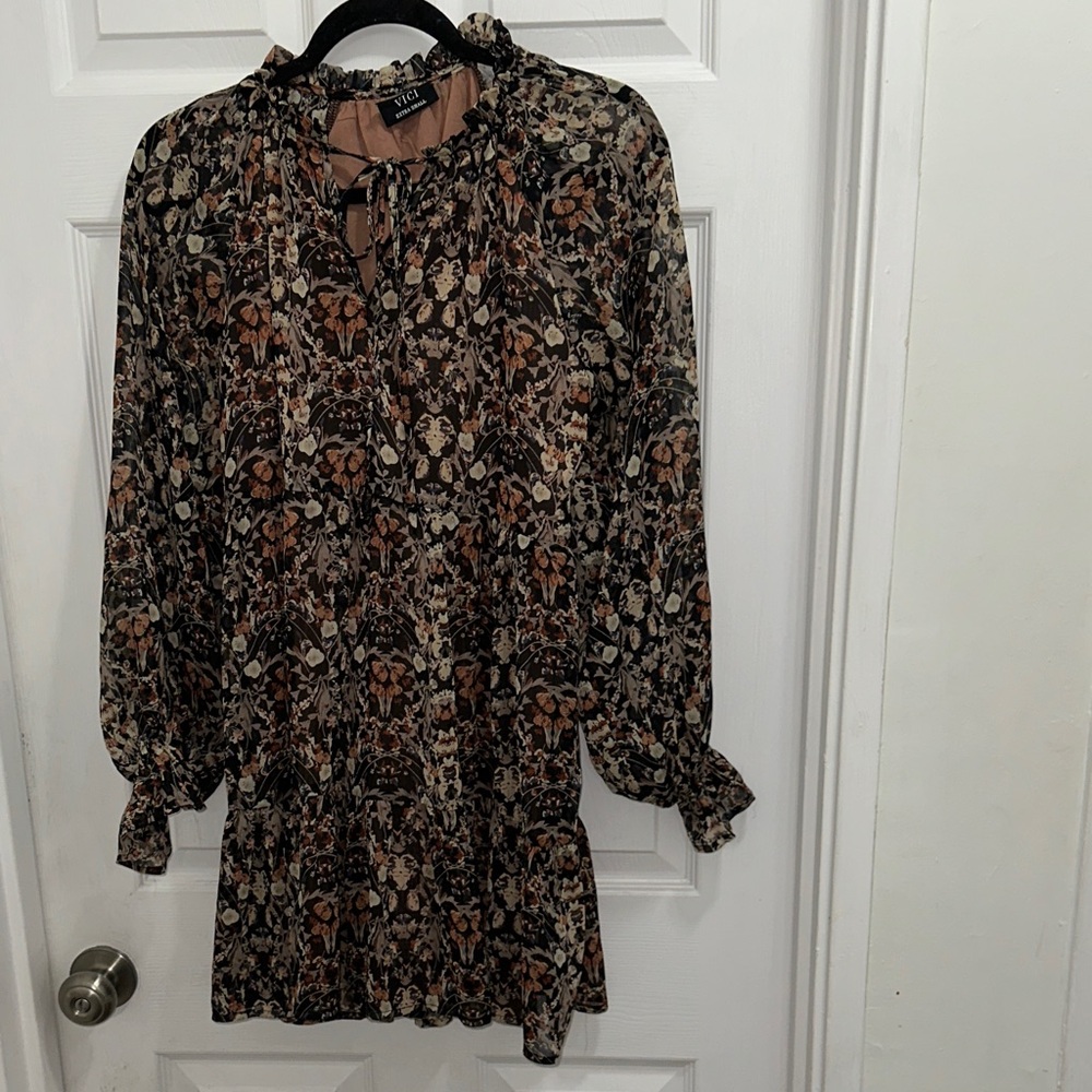 Vici Brown and Black Floral Long Sleeve Mini Dress